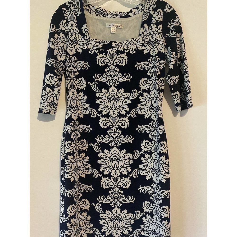 Nico La Blue Bodycon Dress Small Short Sleeve Blue White Floral Pattern - Picture 3 of 10